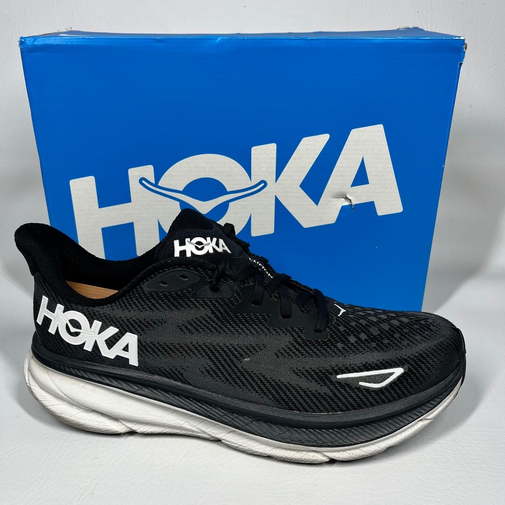 Hoka Clifton 9 Mens Running Shoes Black White 1127895 BWHT Size 10.5 D